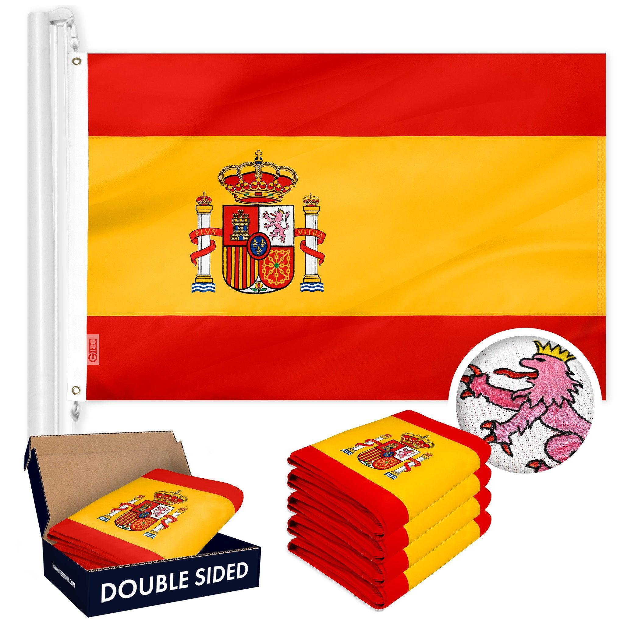 Spain Spanish Flag 3x5 Ft 5-Pack Double-sided Embroidered Polyester By G128 G128