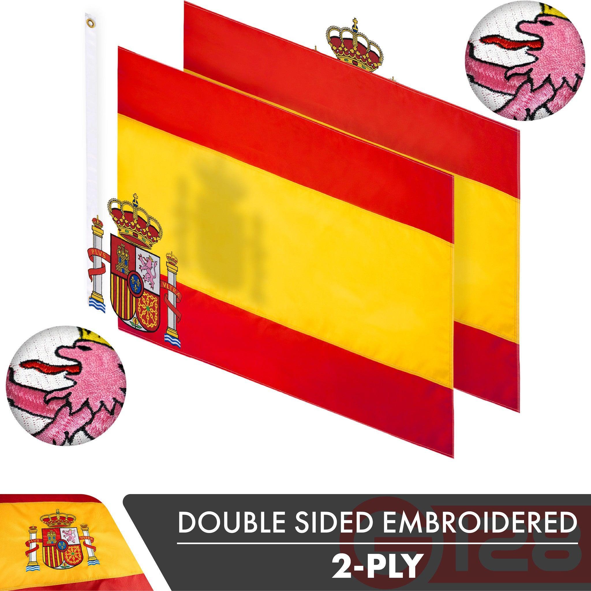 Spain Spanish Flag 3x5 Ft 5-Pack Double-sided Embroidered Polyester By G128 G128