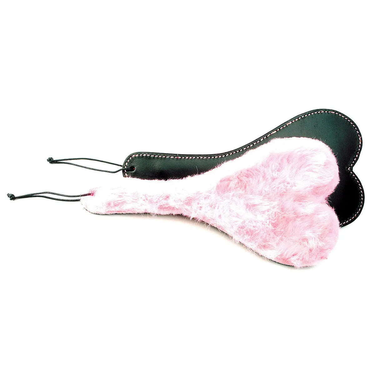 Spank-Her Heart Paddle Pink Plush & Black Leather - GreatEagleInc