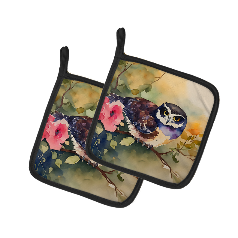 Spectacled Owl Pair of Pot Holders Caroline's Treasures