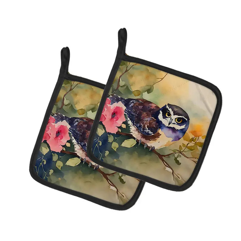 Spectacled Owl Pair of Pot Holders Caroline's Treasures