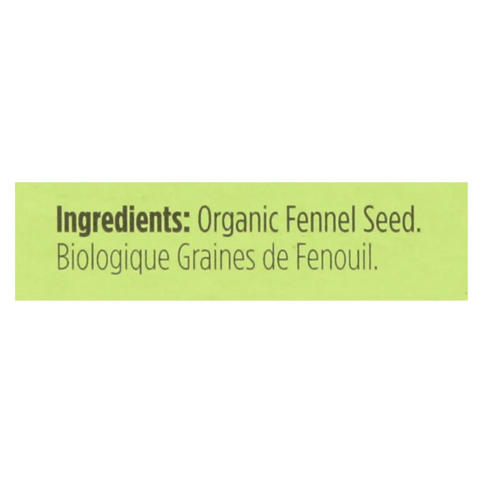Spicely Organics - Organic Fennel Seed - Case Of 6 - 0.3 Oz. Spicely Organics
