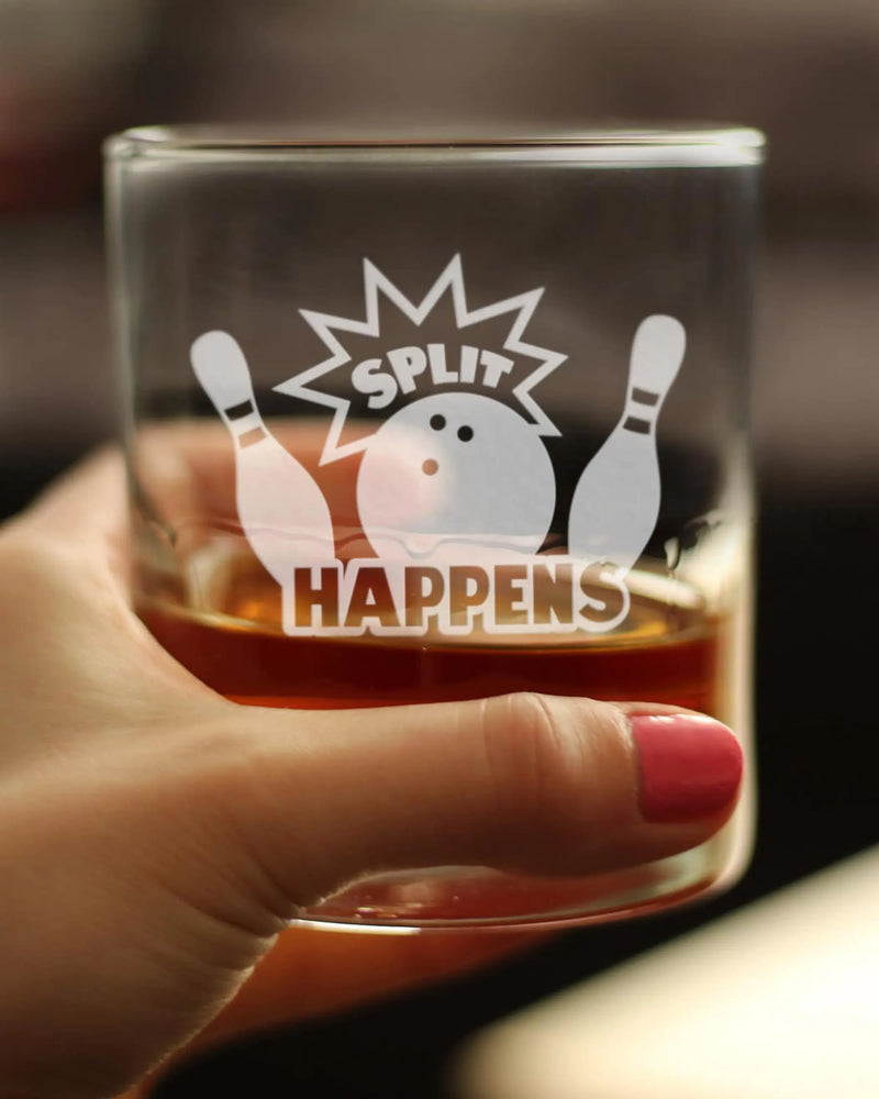 Split Happens Whiskey Rocks Glass - Bowling Gifts and Decor Bevvee