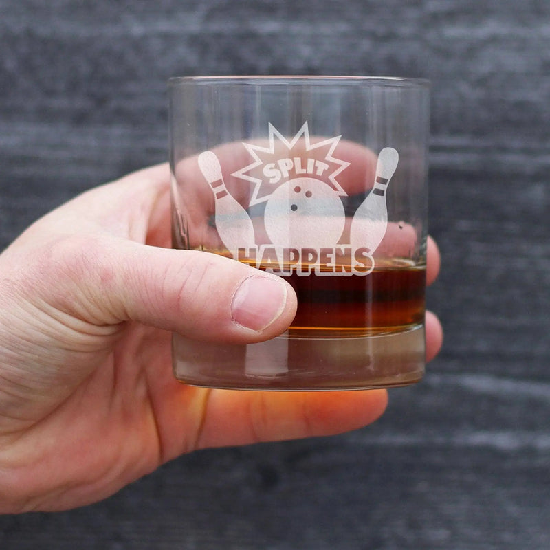 Split Happens Whiskey Rocks Glass - Bowling Gifts and Decor Bevvee