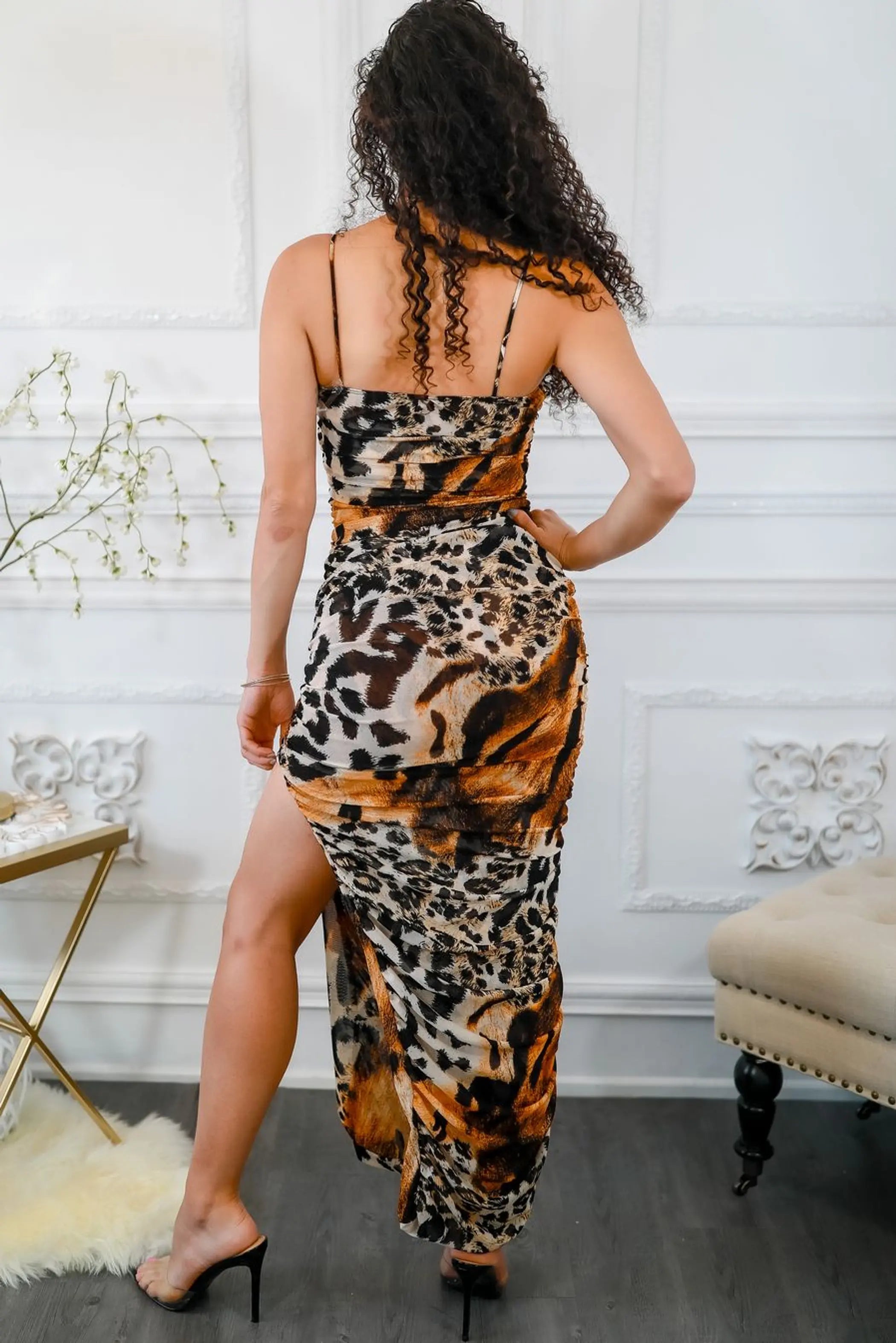 Spots On All Over Ruch Semi Sheer Maxi Dress with Side Slit SurelyMine