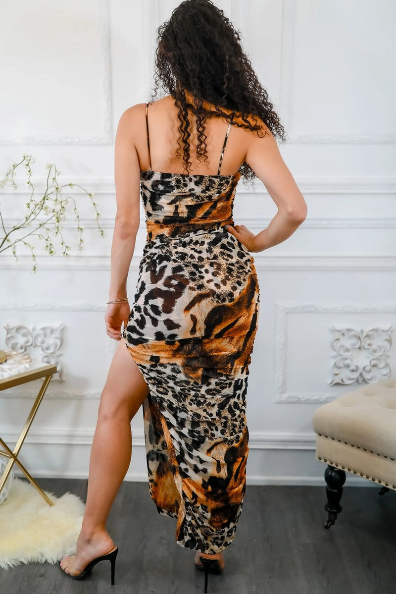 Spots On All Over Ruch Semi Sheer Maxi Dress with Side Slit SurelyMine
