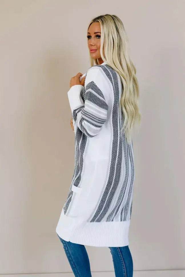 Spotted Striped Cardigan Stay Warm in Style