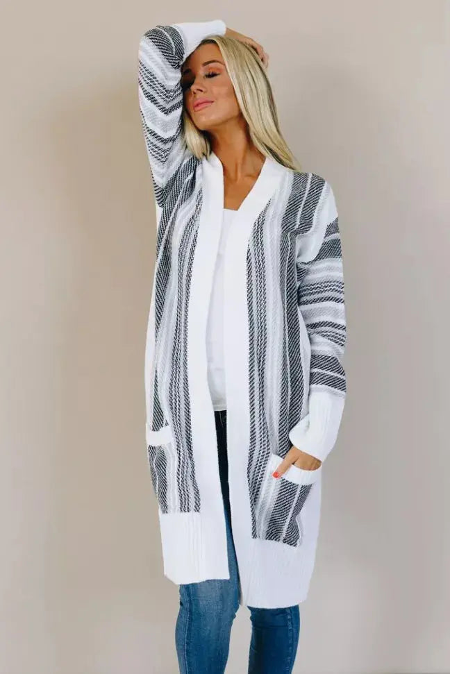Spotted Striped Cardigan Stay Warm in Style
