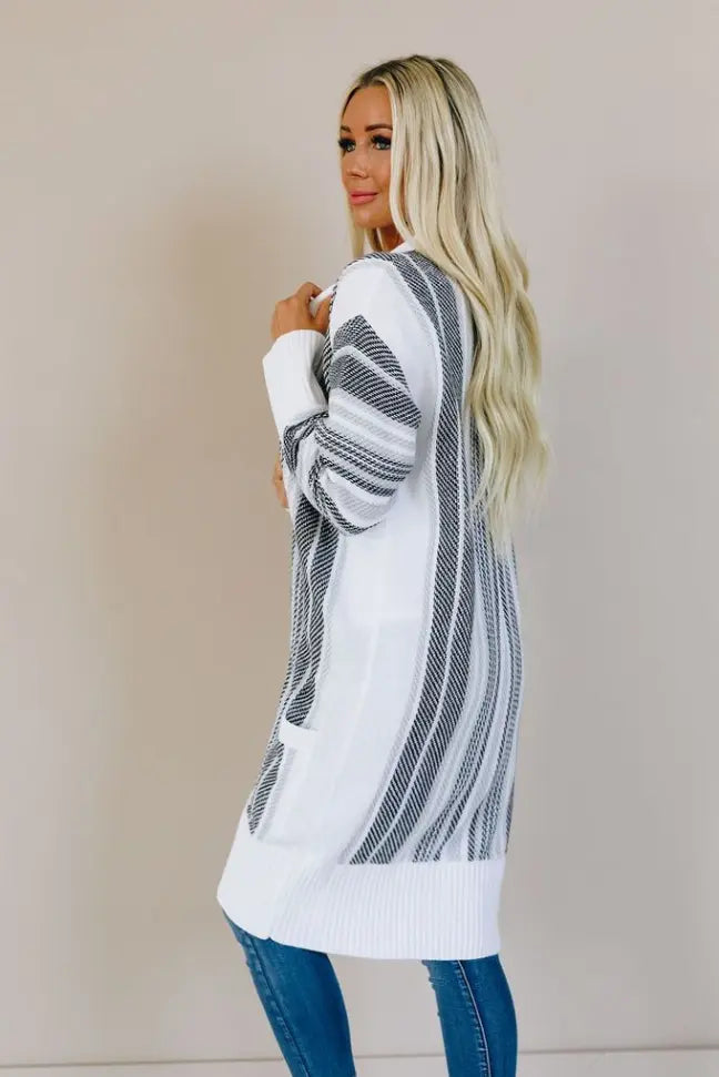 Spotted Striped Cardigan Stay Warm in Style