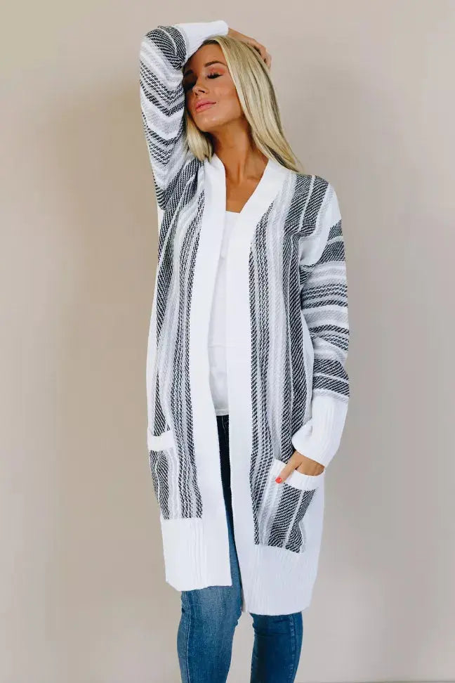 Spotted Striped Cardigan Stay Warm in Style