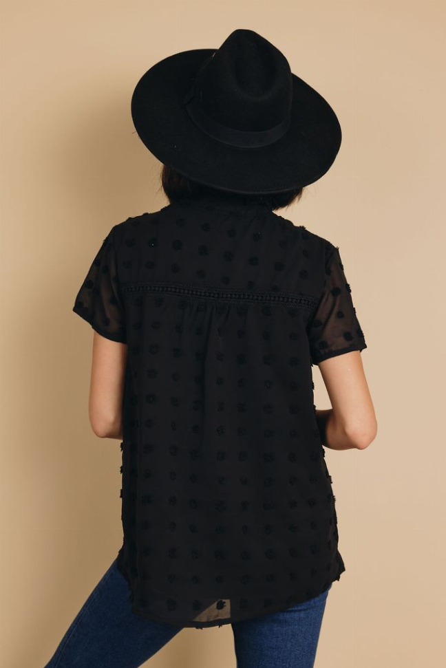 Spring It On Swiss Dot Blouse Stay Warm in Style