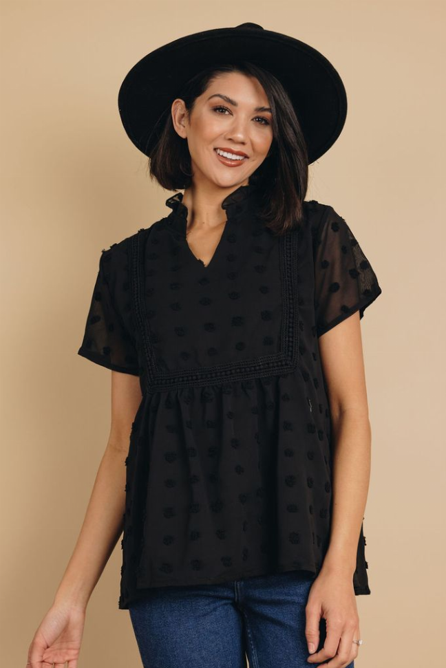 Spring It On Swiss Dot Blouse Stay Warm in Style
