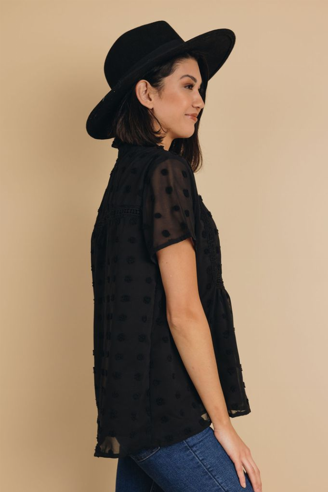 Spring It On Swiss Dot Blouse Stay Warm in Style