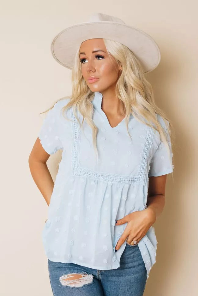 Spring It On Swiss Dot Blouse Stay Warm in Style