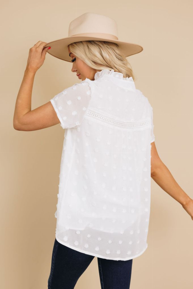 Spring It On Swiss Dot Blouse Stay Warm in Style