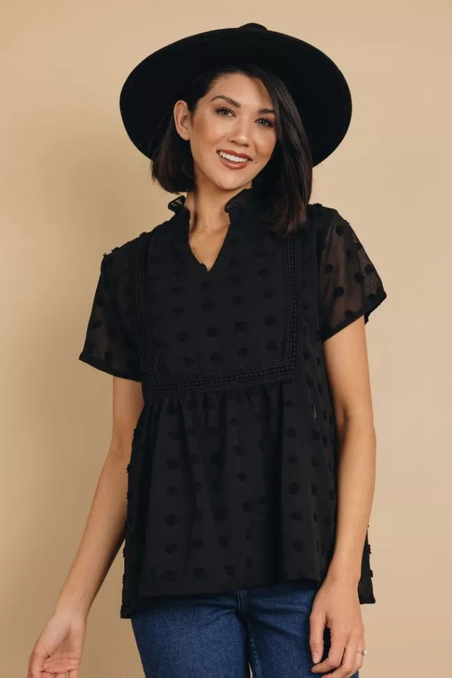 Spring It On Swiss Dot Blouse Stay Warm in Style