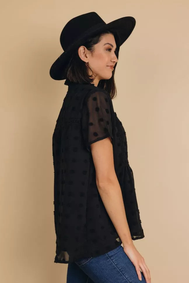 Spring It On Swiss Dot Blouse Stay Warm in Style