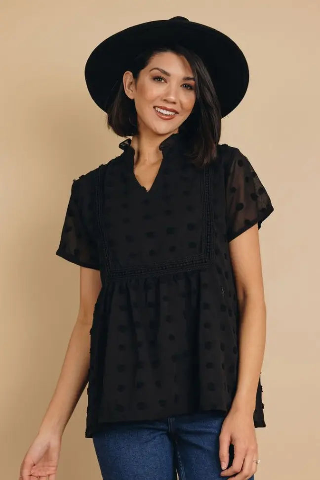 Spring It On Swiss Dot Blouse Stay Warm in Style