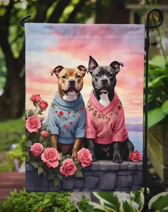 Staffordshire Bull Terrier Two Hearts Garden Flag Caroline's Treasures