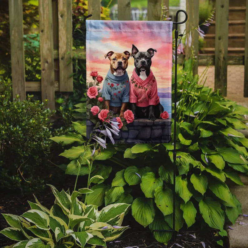 Staffordshire Bull Terrier Two Hearts Garden Flag Caroline's Treasures