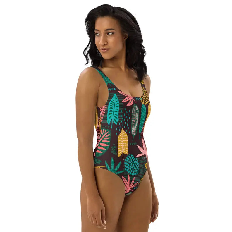 Star Leaf Print One-Piece Swimsuit Adirelounge