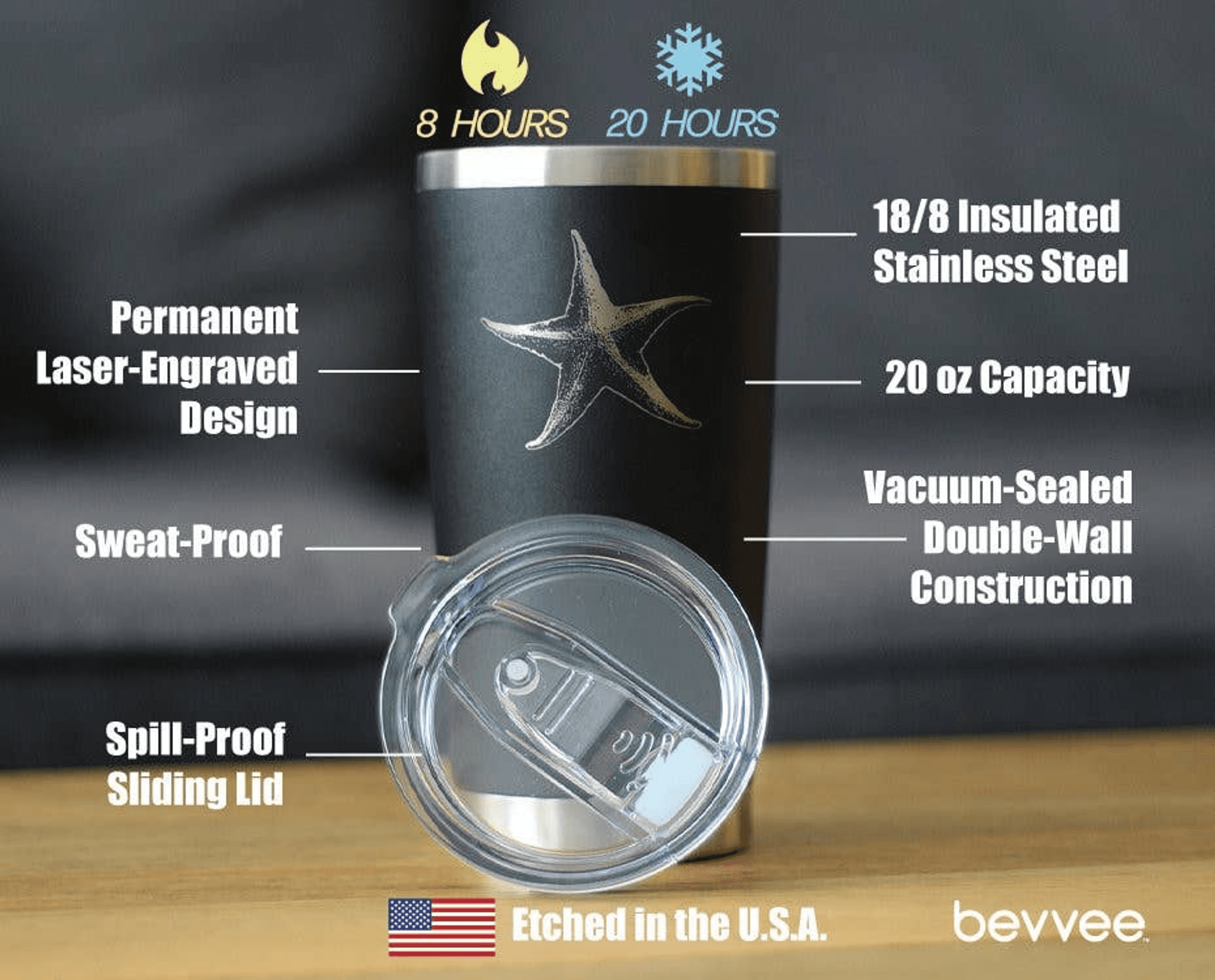 Starfish Insulated Travel Tumbler - Ocean Beach Gifts Bevvee