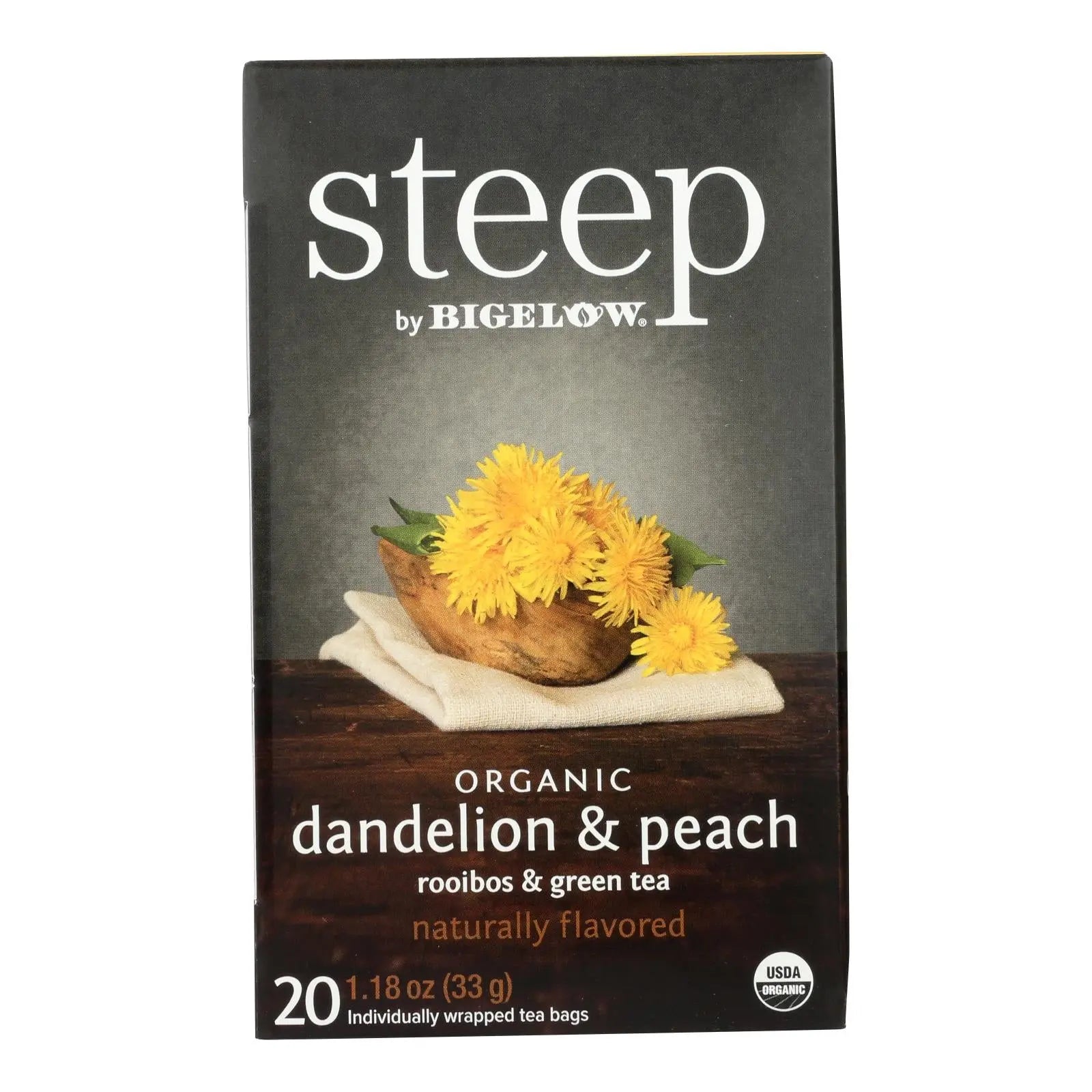 Steep By Bigelow Organic Dandelion And Peach, Rooibos And Green Tea  - Case Of 6 - 20 Bags Steep By Bigelow