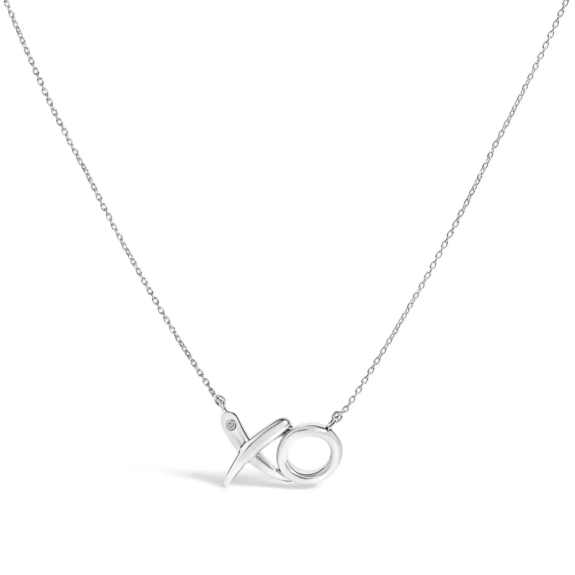 Sterling Silver Diamond Accent XO Pendant Necklace Infinite Jewels
