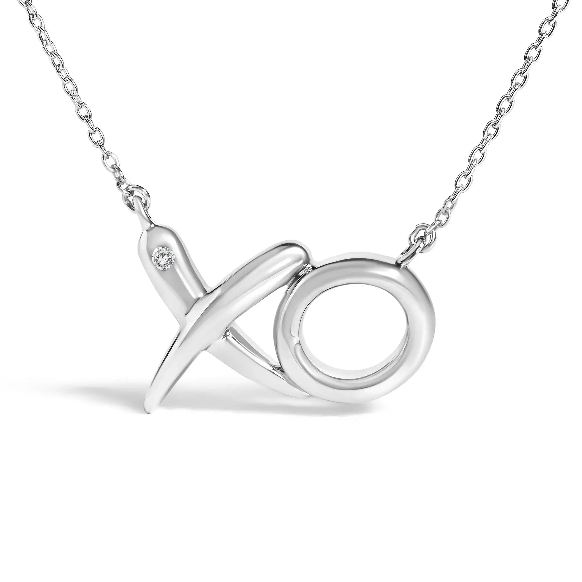 Sterling Silver Diamond Accent XO Pendant Necklace Infinite Jewels