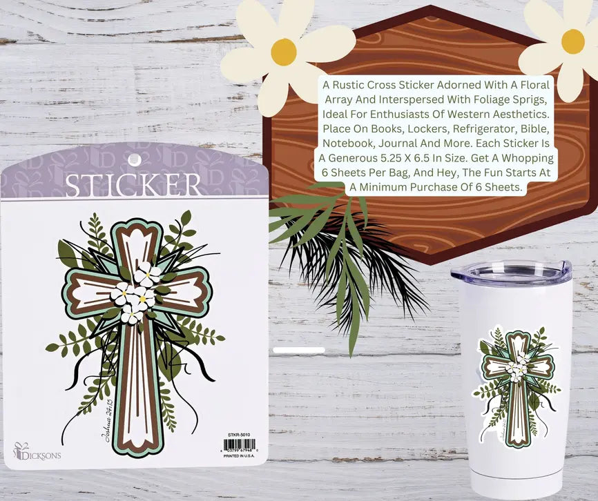 Sticker Floral Cross Joshua 24:15 Dicksons Inc