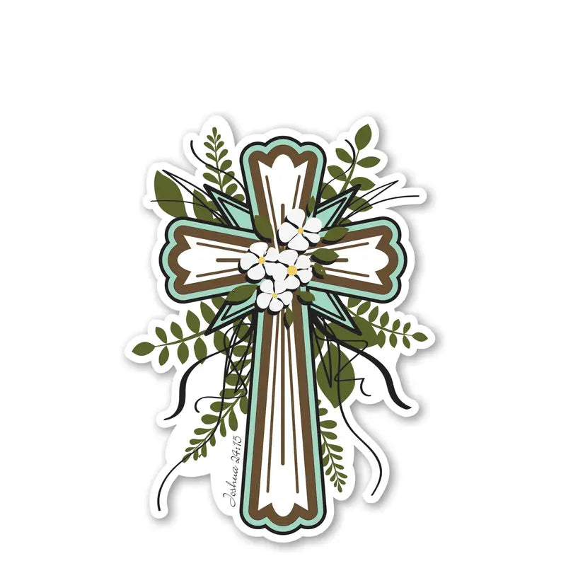 Sticker Floral Cross Joshua 24:15 Dicksons Inc