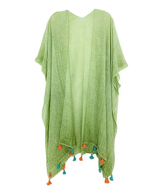Stonewash Kimono with Handcrafted Tassels Kimono JC Sunny Fashion