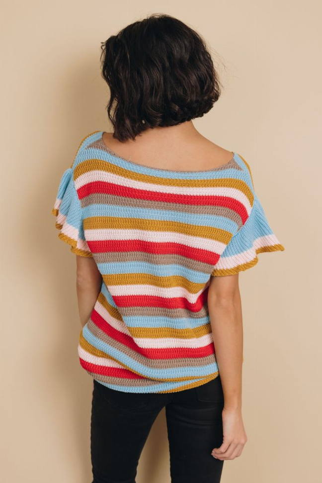 Storyline Striped Ruffle Sleeve Top Stay Warm in Style