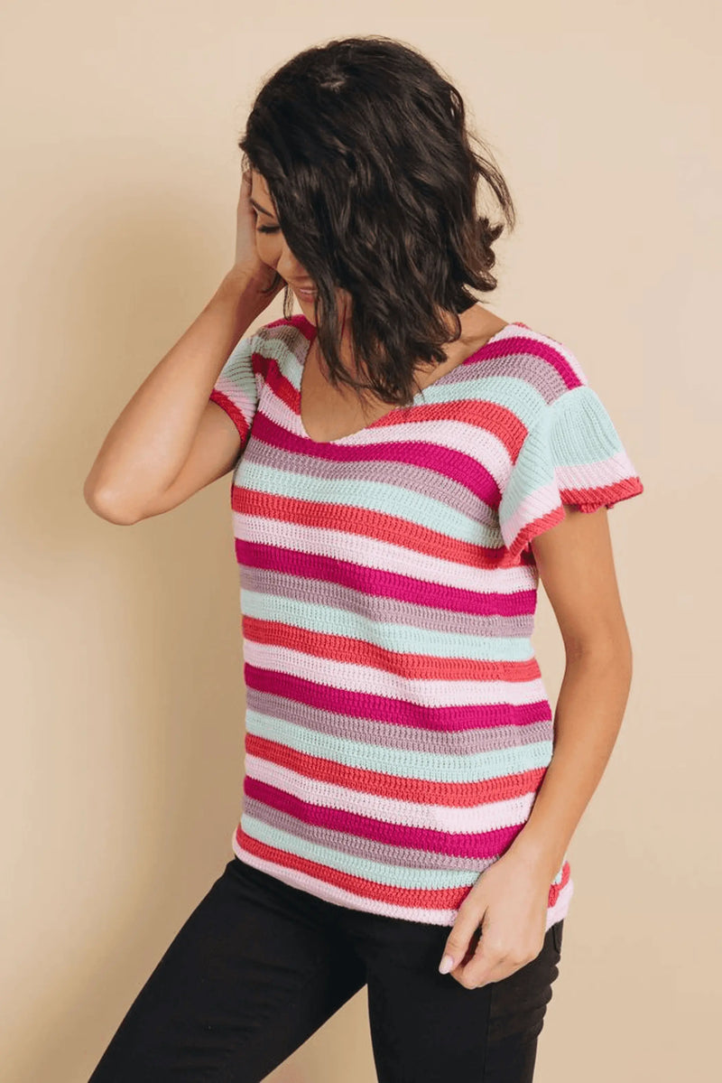Storyline Striped Ruffle Sleeve Top Stay Warm in Style