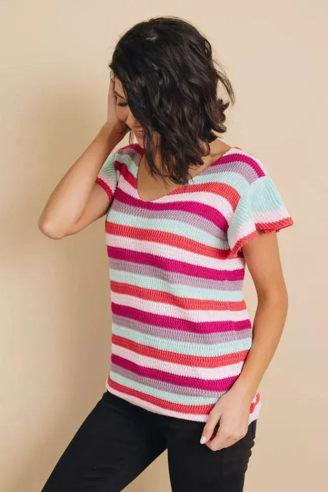 Storyline Striped Ruffle Sleeve Top Stay Warm in Style