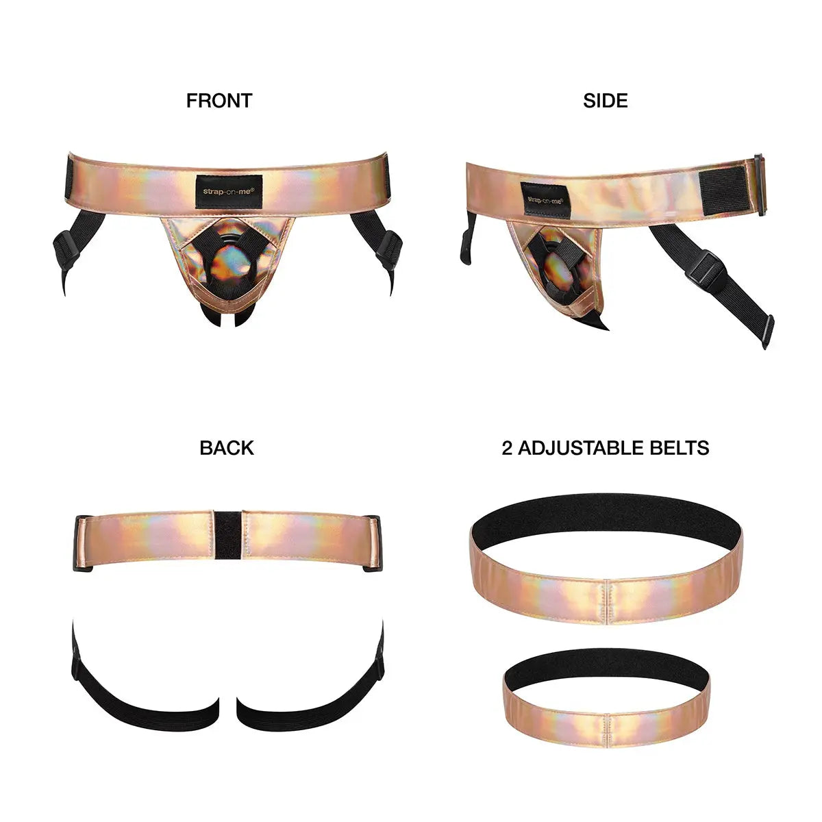 Strap-On-Me Curious Leatherette Harness - Holographic Rose Gold Strap-On-Me