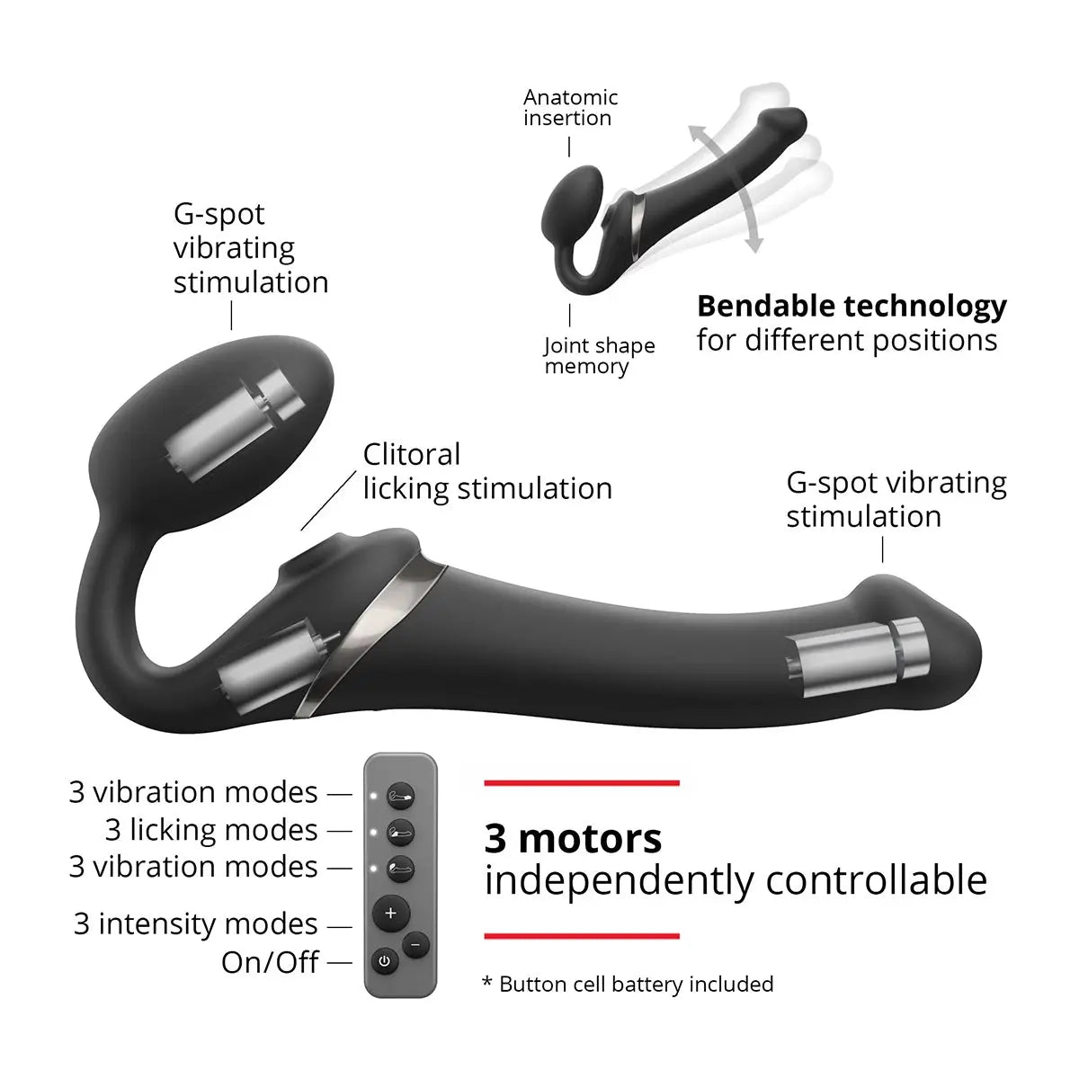 Strap-On-Me Multi-Orgasm Medium Bendable Strap-On - Black Strap-On-Me