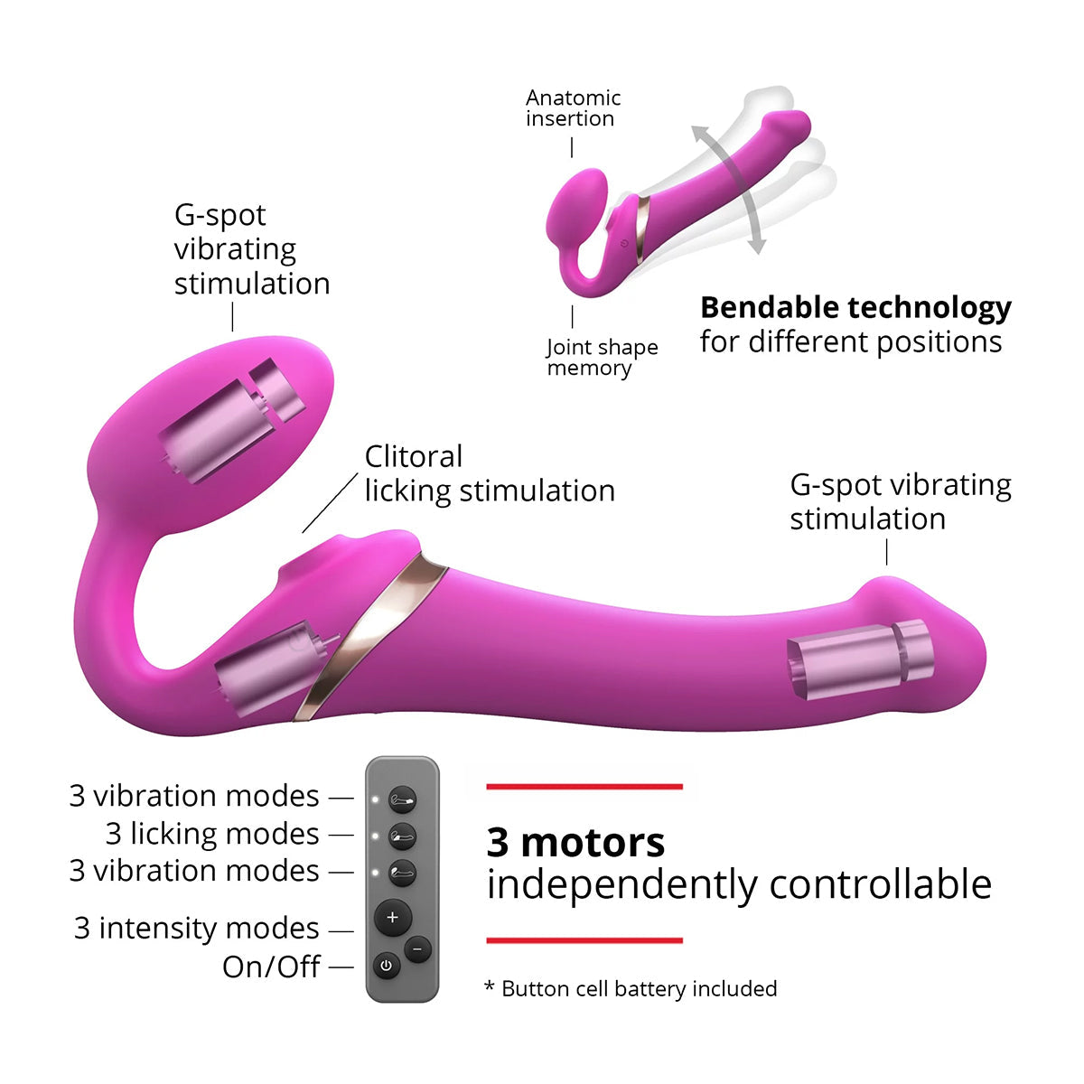 Strap-On-Me Multi-Orgasm XL Bendable Strap-On - Fuchsia Strap-On-Me