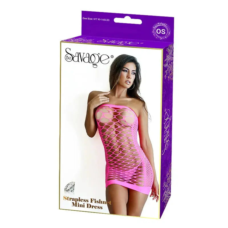 Strapless Fishnet Mini Dress Pink Savage Lingerie