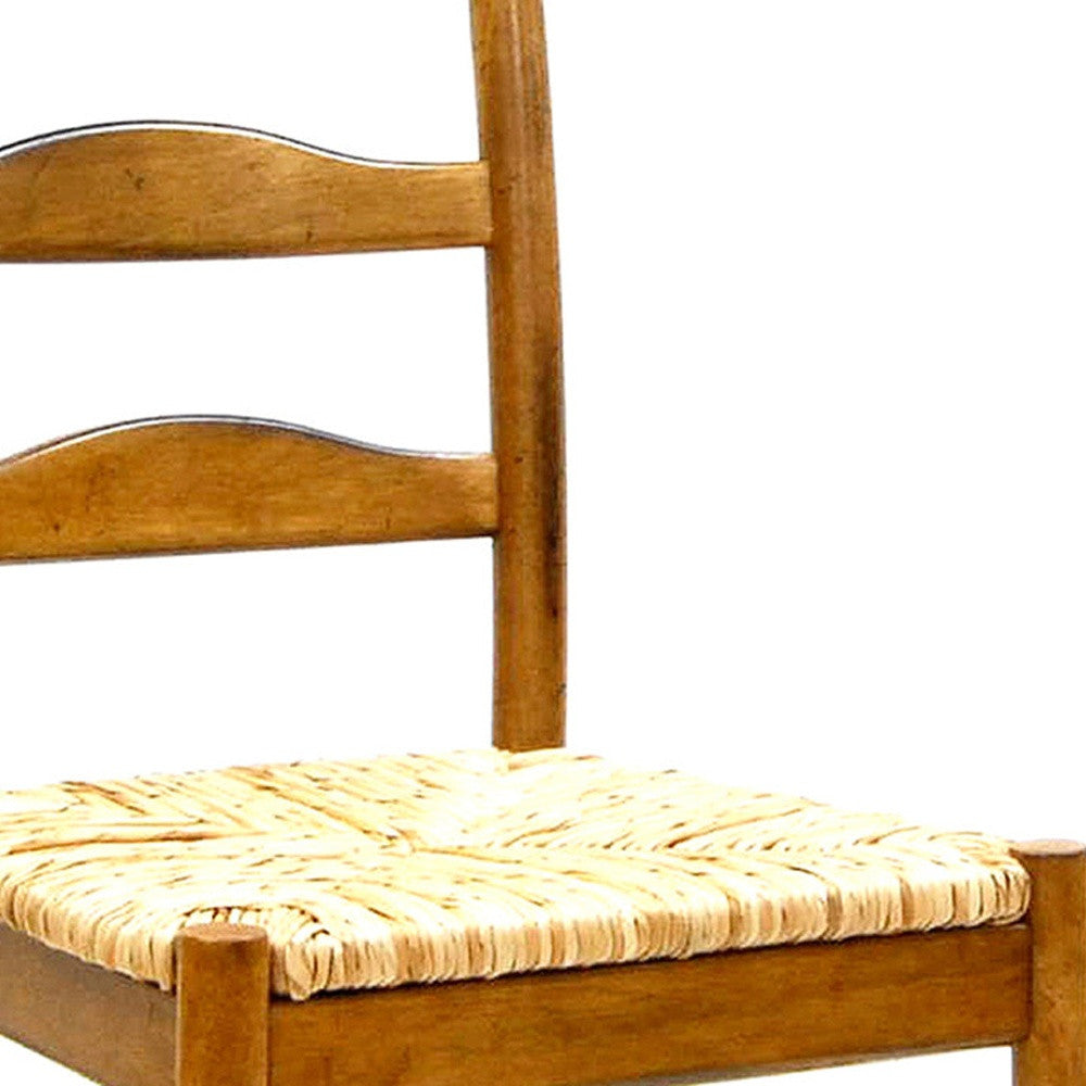 Straw And Brown Wood Ladder Back Dining Side Chair Homeroots Kitchen & Dining