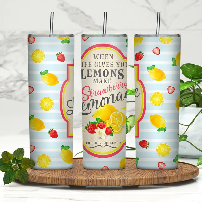 Strawberry Lemonaide 20oz Skinny Tumbler Rebelle Tree