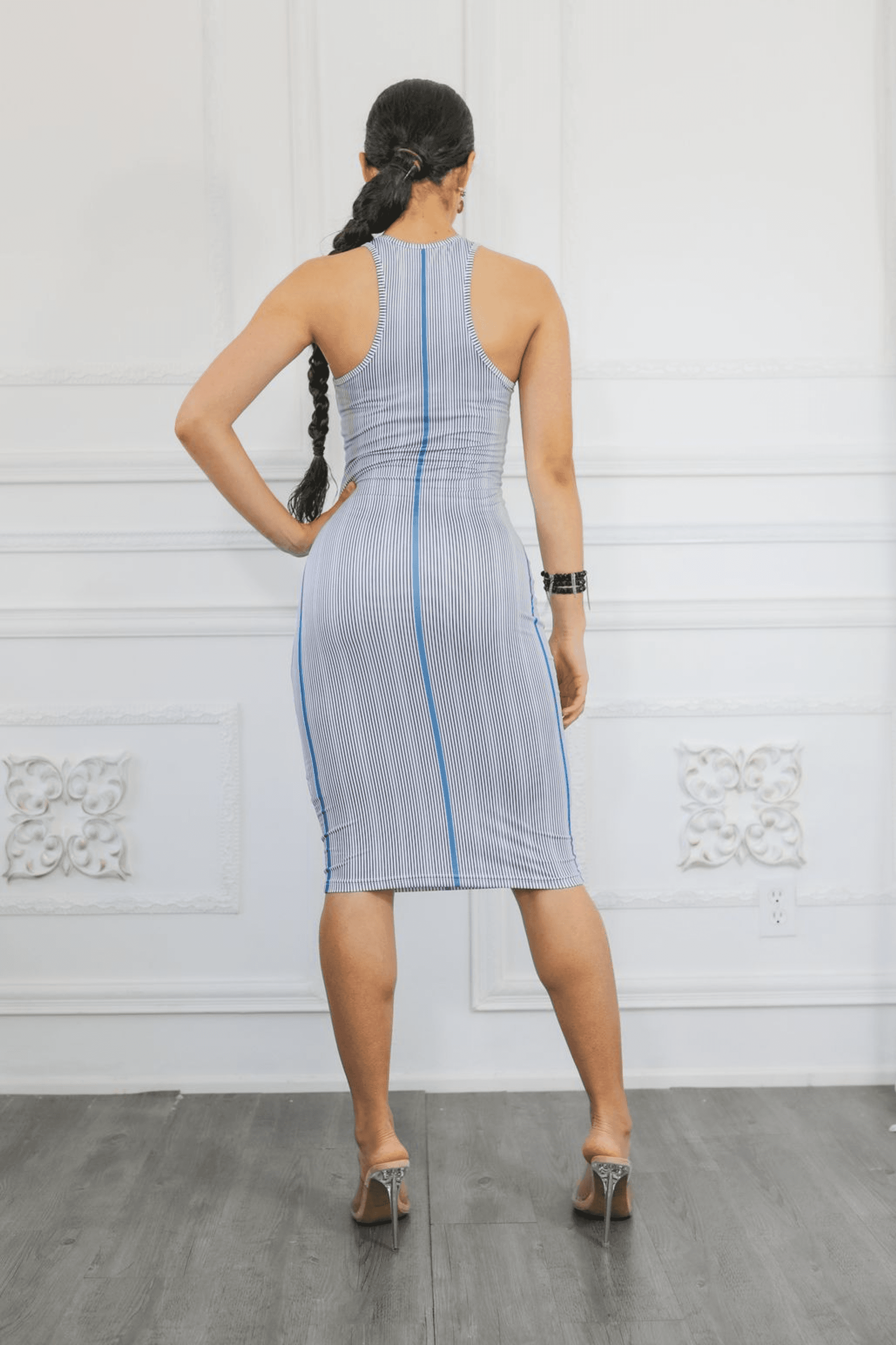 Stripe Affair Striped Sleeveless Bodycon Midi Dress SurelyMine