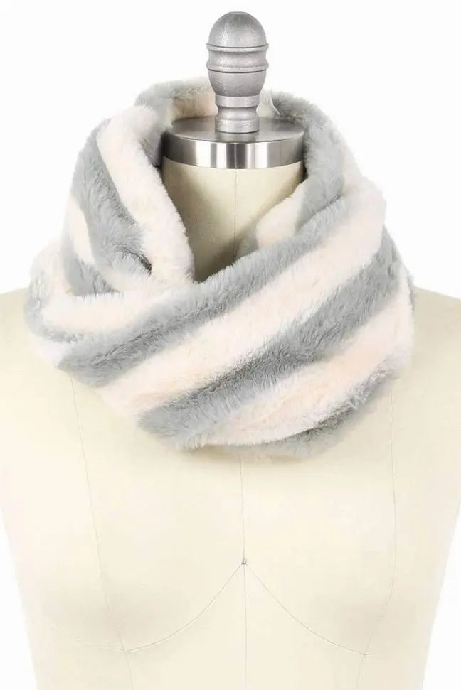 Stripe Fur Tube Infinity Scarf Stay Warm in Style