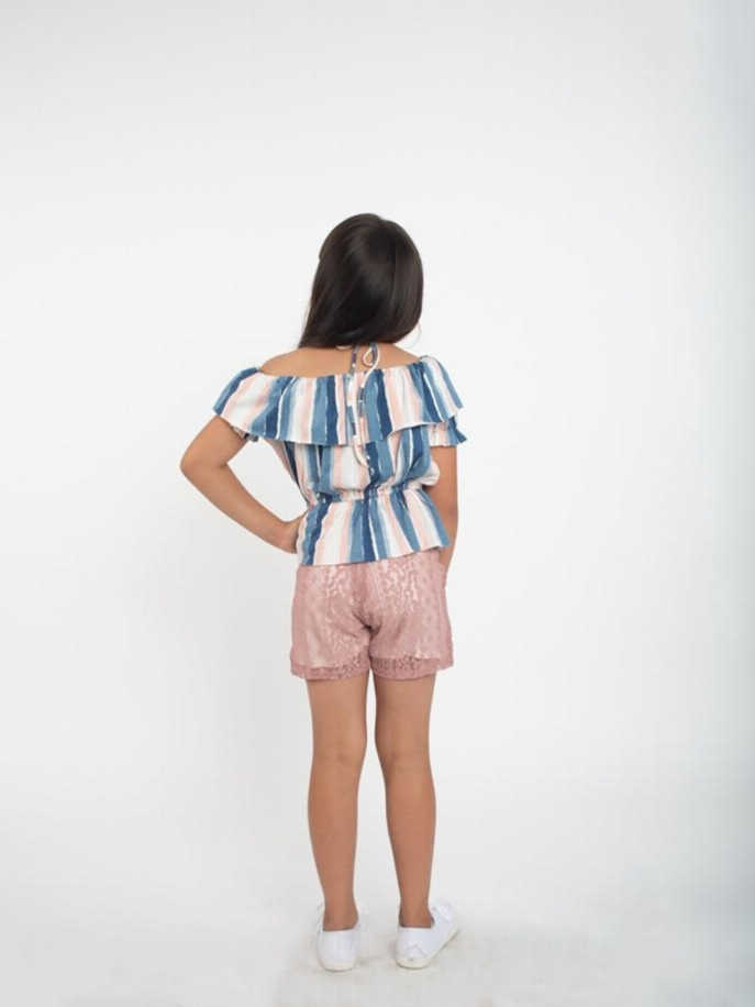 Striped Tiered Tank ft Ruffles & Tie Straps Little Mass