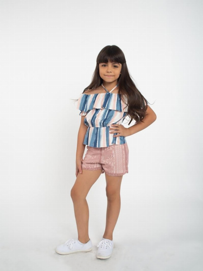 Striped Tiered Tank ft Ruffles & Tie Straps Little Mass