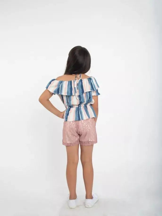 Striped Tiered Tank ft Ruffles & Tie Straps Little Mass