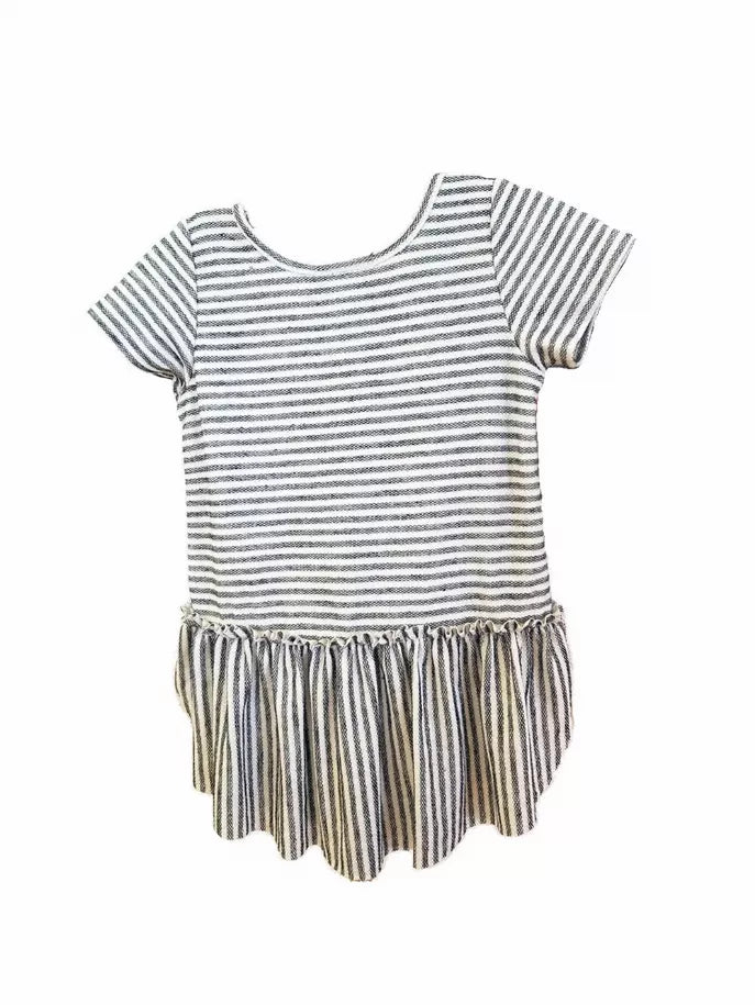 Striped Tunic With Short Sleeves And Ruffle Rounded Hem Little Mass