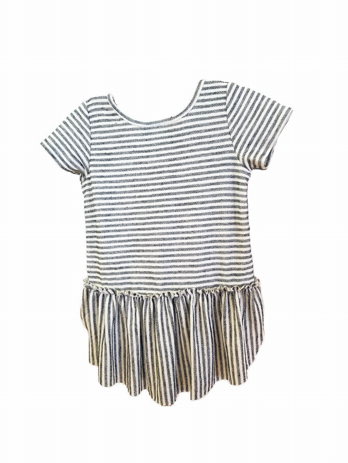 Striped Tunic With Short Sleeves And Ruffle Rounded Hem Little Mass