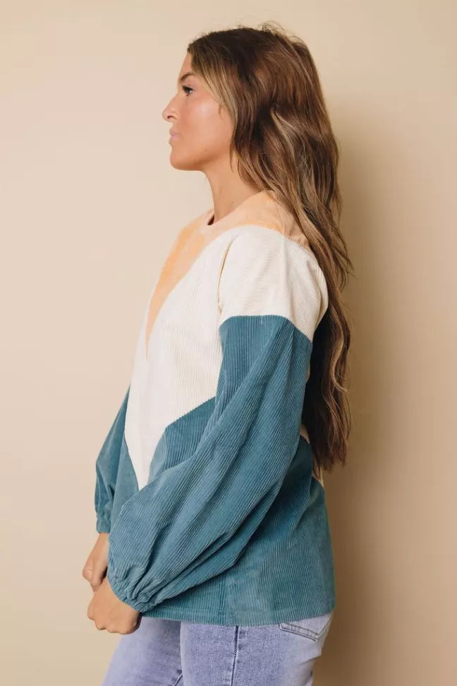 Suki Balloon Sleeve Corduroy Sweatshirt Stay Warm in Style