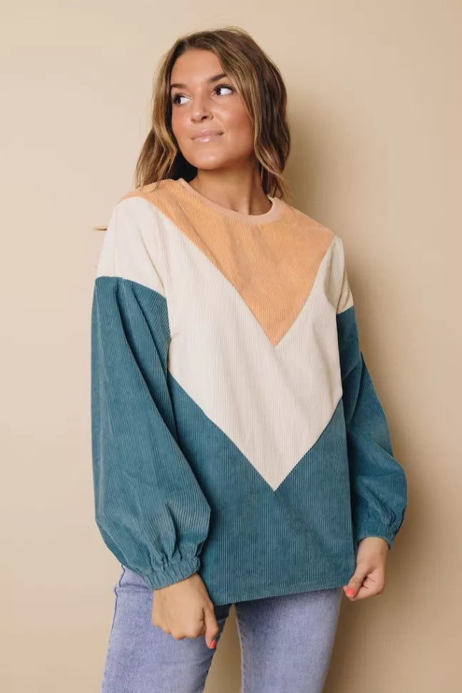 Suki Balloon Sleeve Corduroy Sweatshirt Stay Warm in Style